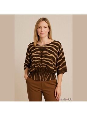 Chaus Animal Print Sheer Linen Pullover Blouse